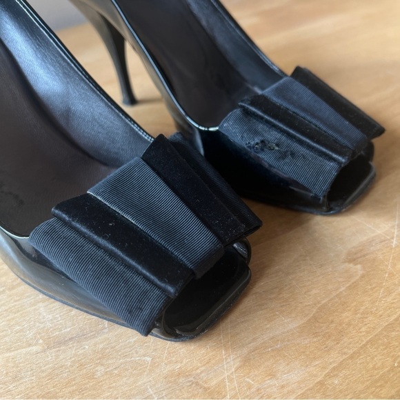 PRADA PATENT LEATHER PUMP COQUETTE GIRLY OLD MONEY QUIET LUXURY PEEP TOE  37-7 - Picture 7 of 13